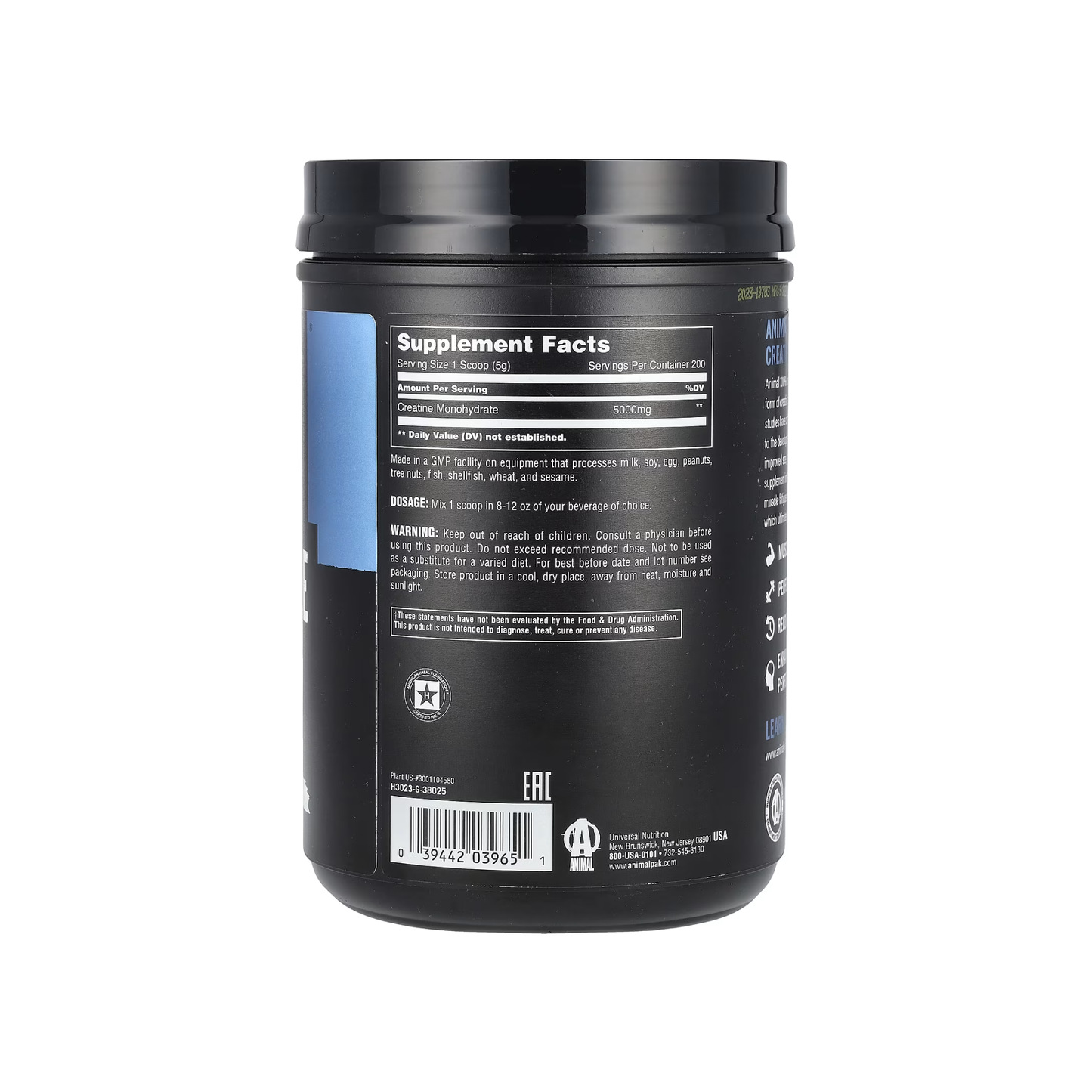 Animal 100% Pure Creatine Monohydrate™ Powder Unflavored 10.58 oz (300 g)