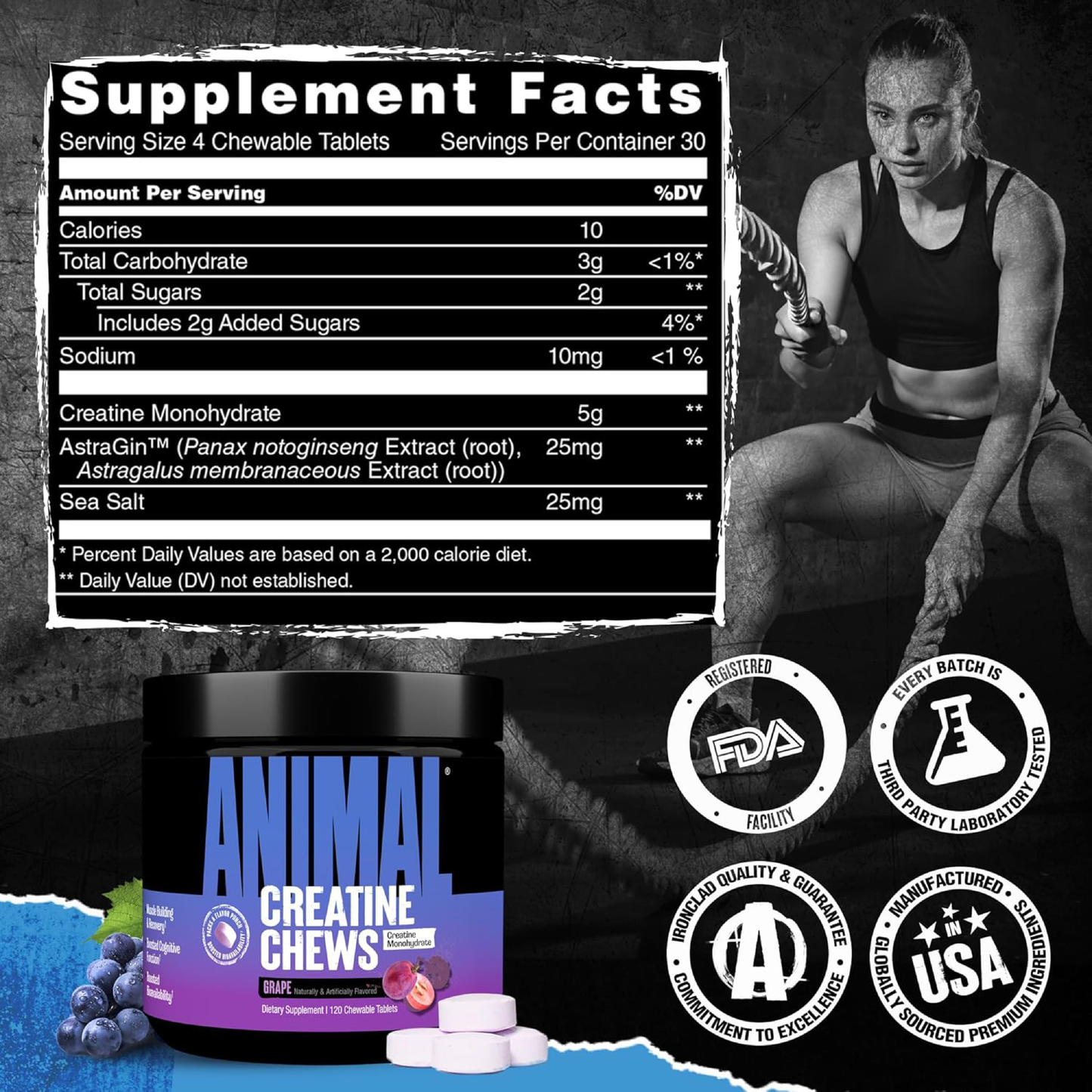 Animal Creatine Performance Chews Grape 120 Chewable Tablets