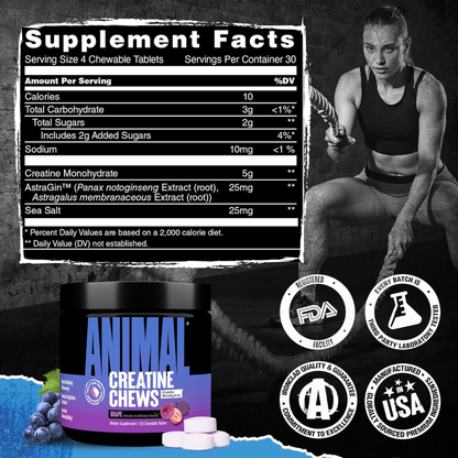 Animal Creatine Performance Chews Grape 120 Chewable Tablets