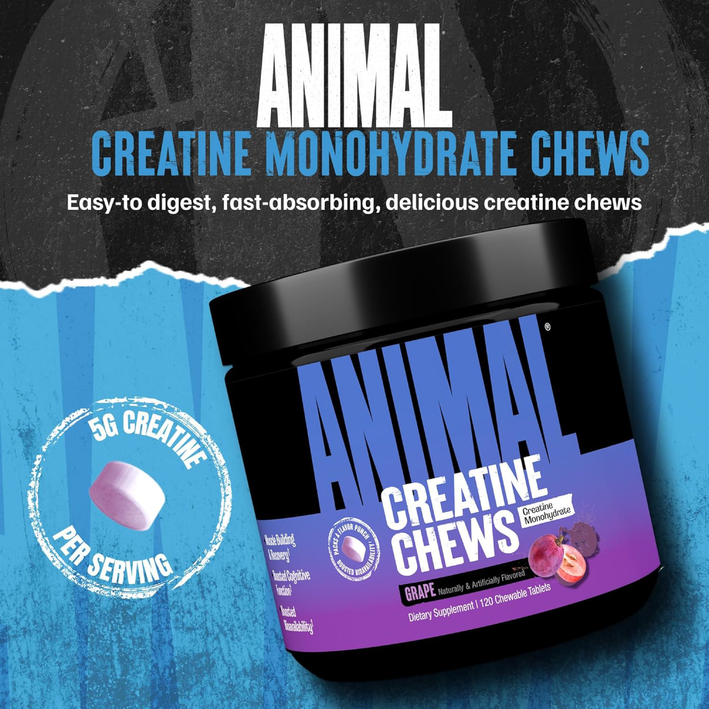 Animal Creatine Performance Chews Grape 120 Chewable Tablets