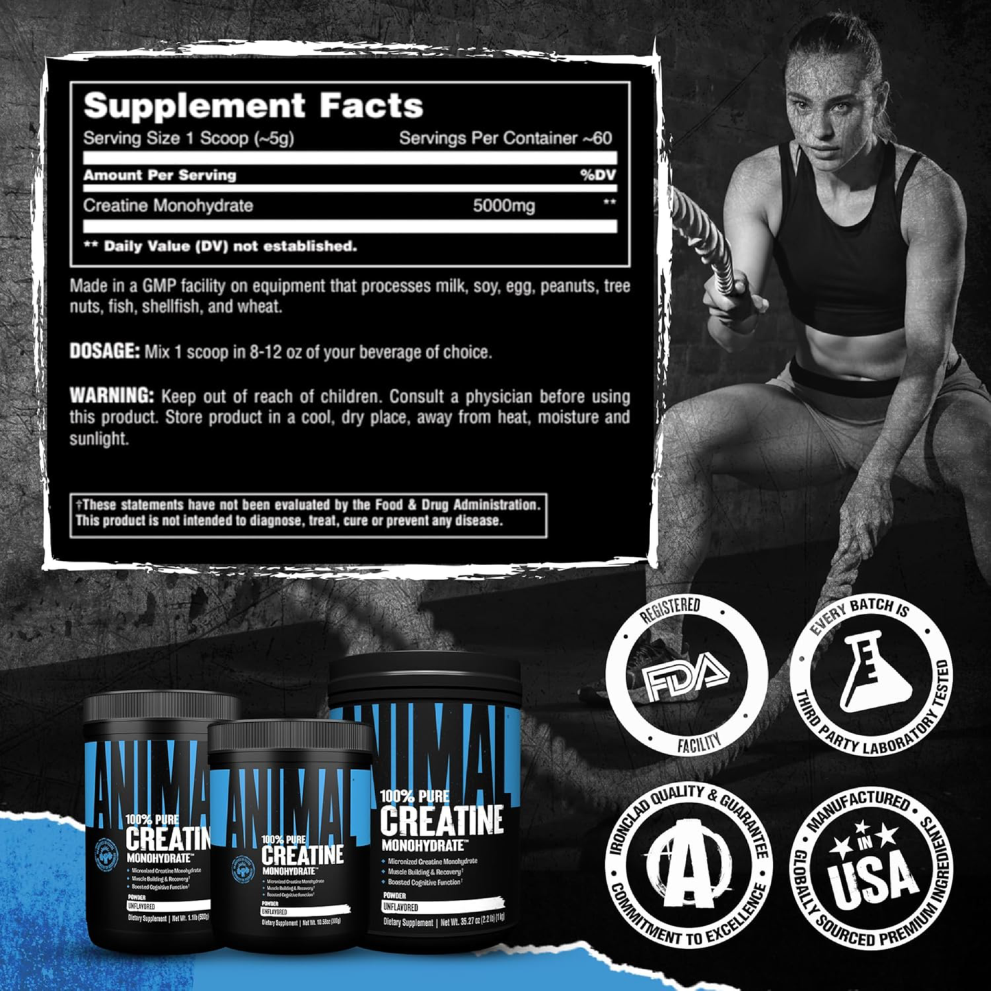 Animal 100% Pure Creatine Monohydrate™ Powder Unflavored 10.58 oz (300 g)