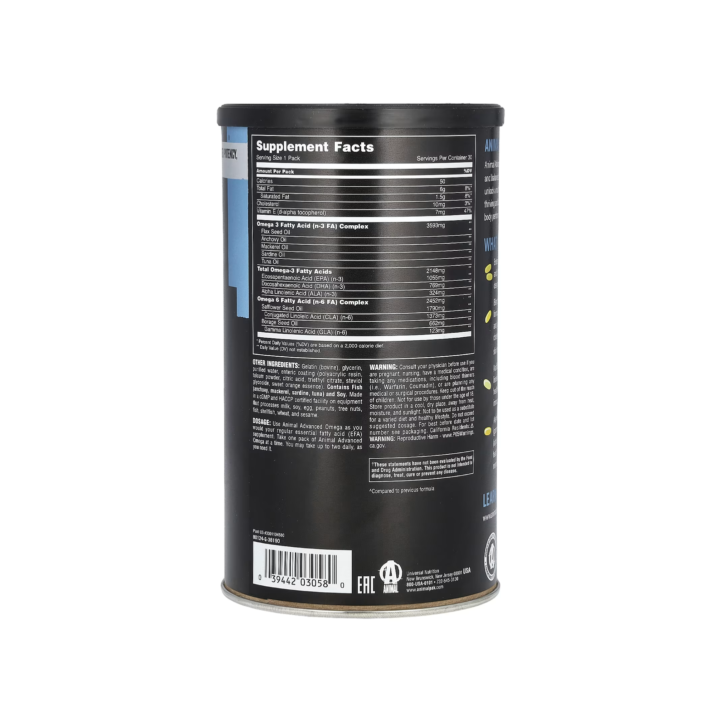 Animal Advanced Omega Gelişmiş Omega-3 & EFA Yağ Asidi Desteği 30 Pill Packs