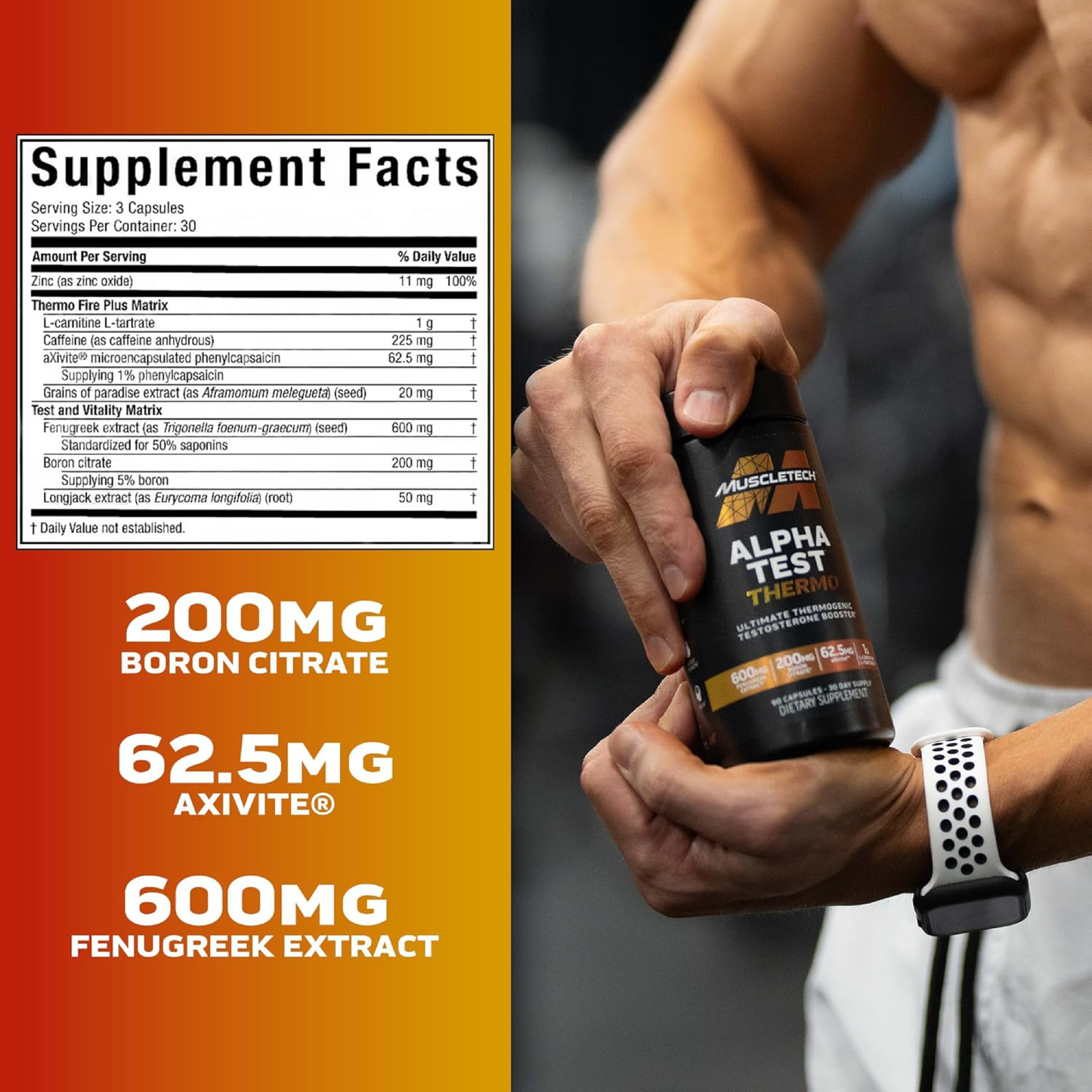 MuscleTech, AlphaTest™ Thermo, 90/180 Capsules | Testosteron & Yağ Yakıcı